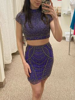 Sherri Hill Purple Size 4 Two Piece Cap Sleeve Mini Cocktail Dress on Queenly