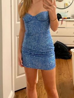 oh polly Blue Size 2 Plunge Homecoming Prom Cocktail Dress on Queenly