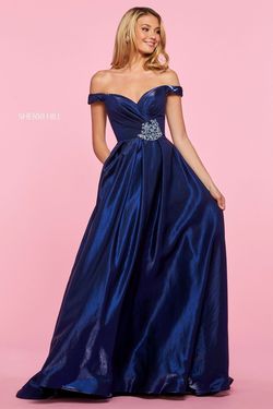 Sherri Hill Blue Size 14 Pockets Floor Length Plus Size Sweetheart Ball gown on Queenly