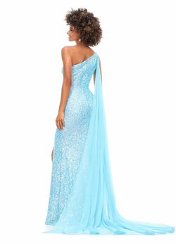 Style 11371 Ashley Lauren Blue Size 18 One Shoulder Medium Height Straight Dress on Queenly