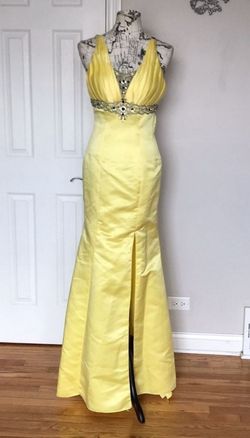Fire & Ice Yellow Size 0 High Low Halter Mermaid Side slit Dress on Queenly
