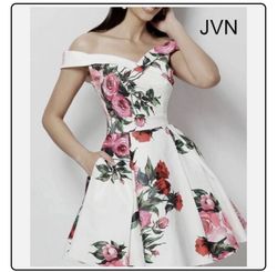 Jovani White Size 20 Bachelorette Jersey Floral Cocktail Dress on Queenly