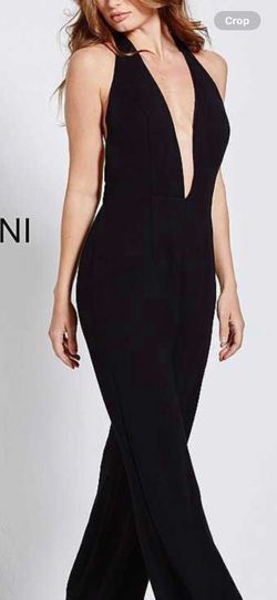 Jovani Black Size 00 Floor Length Short Height Plunge Nightclub Jumpsuit Dress on Queenly