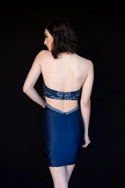Style 6136 Vienna Blue Size 8 Prom Halter Cut Out Cocktail Dress on Queenly