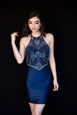 Style 6136 Vienna Blue Size 8 Prom Halter Cut Out Cocktail Dress on Queenly
