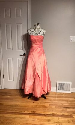 Mon Cheri Pink Size 4 Peach Corset Wedding Guest A-line Dress on Queenly