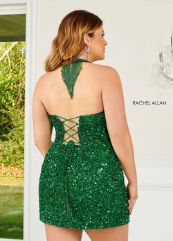 Style 40213w Rachel Allan Green Size 18 Halter Cocktail Dress on Queenly