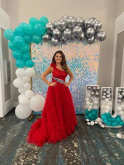 Style 55256 Sherri Hill Red Size 4 One Shoulder 55256 Medium Height Ball gown on Queenly