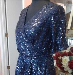 Charlotte Russe Blue Size 4 Belt Jersey Sequined Jumpsuit Dress on Queenly