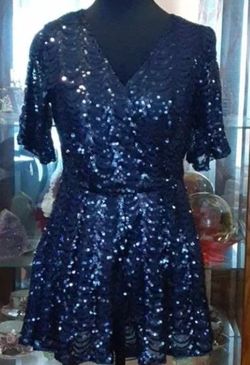 Charlotte Russe Blue Size 4 Belt Jersey Sequined Jumpsuit Dress on Queenly