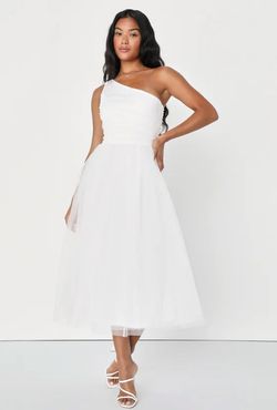 Lulus White Size 2 One Shoulder Flare Cocktail Dress on Queenly