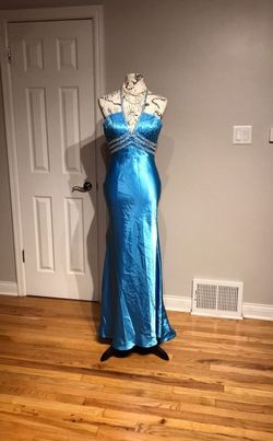 MoriLee Blue Size 0 Padded Halter Wedding Guest Mermaid Dress on Queenly