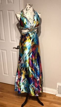 Tony Bowls Multicolor Size 4 Flare A-line Halter Wedding Guest Mermaid Dress on Queenly