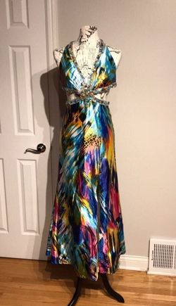 Tony Bowls Multicolor Size 4 Flare A-line Halter Wedding Guest Mermaid Dress on Queenly