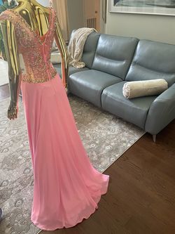 Style 14637 Panoply Pink Size 6 Military Floor Length Party Jersey Straight Dress on Queenly