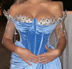 lena berisha Blue Size 4 Jewelled Side slit Dress on Queenly