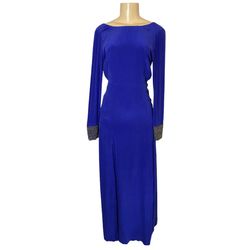 Line & Dot Blue Size 0 Floor Length Line And Dot Backless Side Slit A-line Dress on Queenly