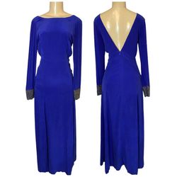 Line & Dot Blue Size 0 Floor Length Line And Dot Backless Side Slit A-line Dress on Queenly