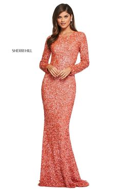 Style 53447 Sherri Hill Pink Size 2 Pageant Long Sleeve Mermaid Dress on Queenly