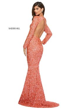 Style 53447 Sherri Hill Pink Size 2 Pageant Long Sleeve Mermaid Dress on Queenly