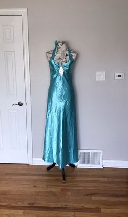 Jessica McClintock Blue Size 6 Halter Mermaid Fun Fashion Shiny Wedding Guest A-line Dress on Queenly