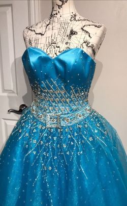 Ice & Fire Blue Size 00 Spaghetti Strap Sequined Sheer Padded Ball gown on Queenly