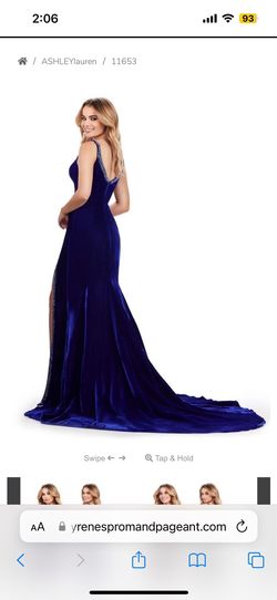 Style 11653 Ashley Lauren Blue Size 2 Plunge Side slit Dress on Queenly