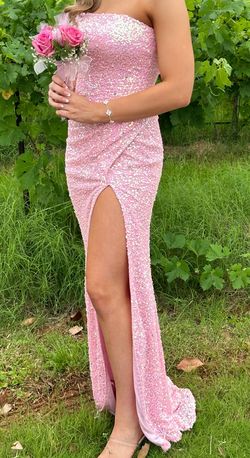 Intrigue Pink Size 0 Strapless Prom Side slit Dress on Queenly