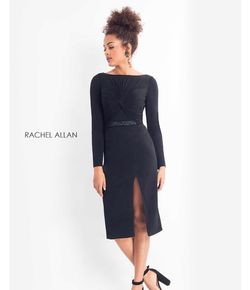 Style L1175 Rachel Allan Black Size 8 Long Sleeve Side slit Dress on Queenly