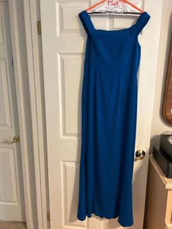 Carmen Marc Valvo Blue Size 8 Floor Length Fitted Train Dress on Queenly