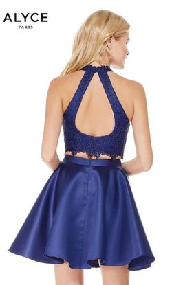 Style 3800 Alyce Paris Blue Size 10 Lace A-line Pockets Cocktail Dress on Queenly