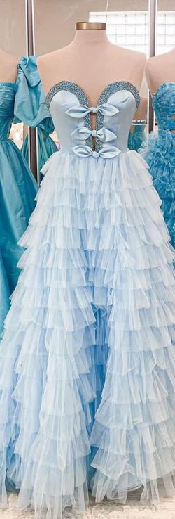 Sherri Hill Blue Size 6 Floor Length Jersey Ball gown on Queenly