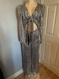 One33 Silver Size 6 Floor Length Free Shipping Jumpsuit Dress on Queenly
