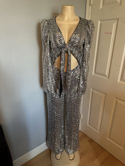 One33 Silver Size 6 Floor Length Free Shipping Jumpsuit Dress on Queenly