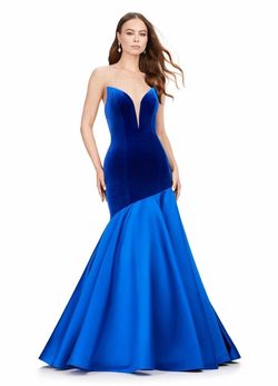 Style 11264 Ashley Lauren Blue Size 8 Prom Strapless Mermaid Dress on Queenly