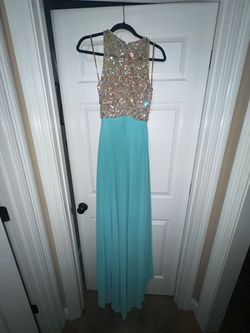 Terani Couture Blue Size 0 High Neck Prom Tall Height Straight Dress on Queenly