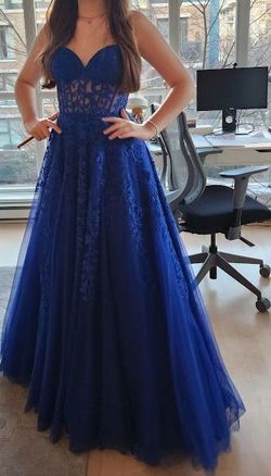 Sherri Hill Blue Size 6 Floor Length Ball gown on Queenly
