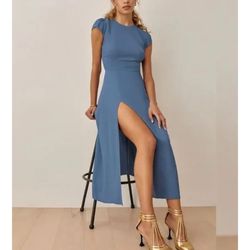 Reformation Blue Size 2 Sleeves Keyhole Side slit Dress on Queenly