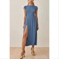 Reformation Blue Size 2 Sleeves Keyhole Side slit Dress on Queenly