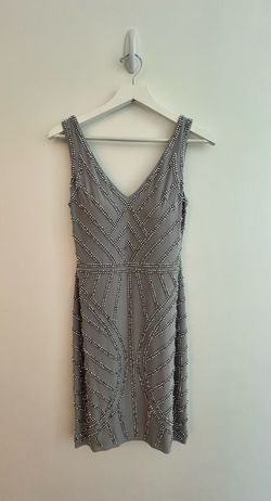 Xscape Silver Size 2 Plunge Cocktail Dress on Queenly