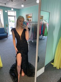 Portia and Scarlett Black Tie Size 2 Plunge Jewelled Mermaid Side slit Dress on Queenly