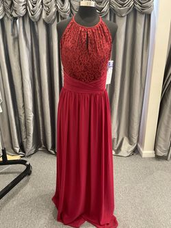 Style B183016 Jasmine Red Size 18 High Neck Military Wedding Guest Floor Length A-line Dress on Queenly