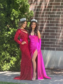 Style 54396 Sherri Hill Red Size 2 Black Tie 50 Off Side slit Dress on Queenly