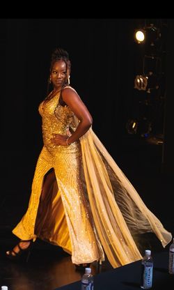 Gold Size 10 Side slit Dress on Queenly