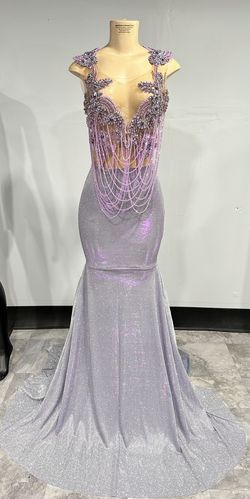 Bellz Couture Purple Size 8 Swoop Floor Length Mermaid Dress on Queenly