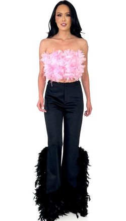 Style 8201 Marc Defang Pink Size 6 Feather Pageant Jumpsuit Dress on Queenly