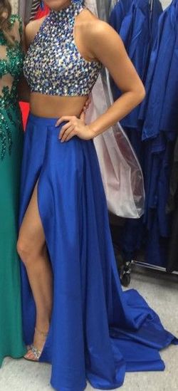 Sherri Hill Blue Size 0 50 Off Floor Length Side slit Dress on Queenly