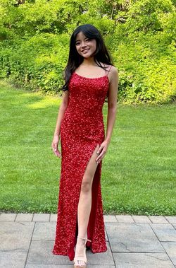 Sherri Hill Red Size 00 Floor Length Pageant Square Side slit Dress on Queenly