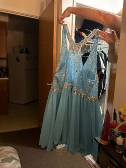 Sparkly all over and baby blue Blue Size 28 Tall Height Military Floor Length A-line Dress on Queenly