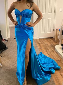 Sherri Hill Blue Size 4 Strapless Pageant Train Dress on Queenly